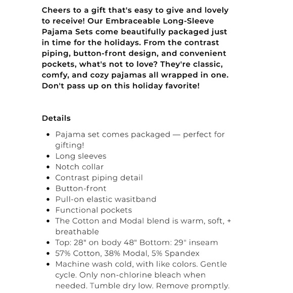 NWT Soma Embraceable Long Sleeve Pajama Set ~ Home At Last ~ SMALL - Picture 6 of 8